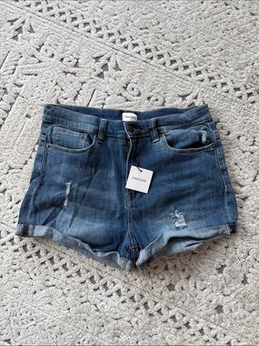 Madewell Dark Blue Distressed Roll-Cuff Denim Shorts